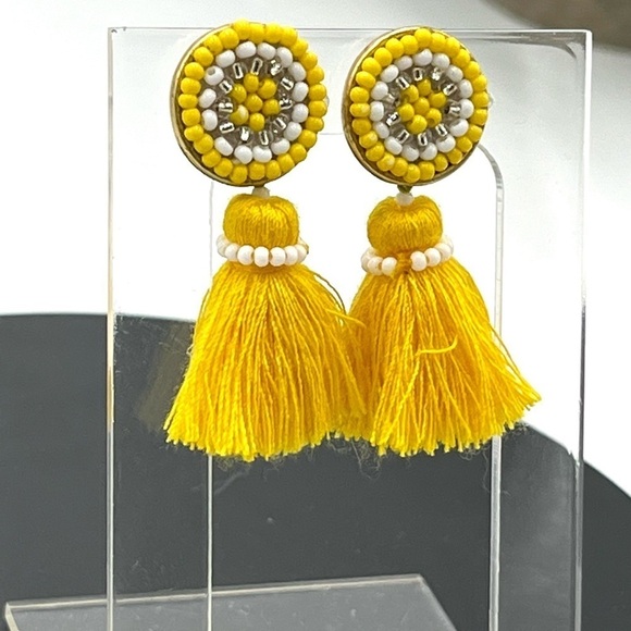 J.Crew Yellow Beaded Stud and Tassel Drop Gold Tone Earrings - Picture 2 of 13